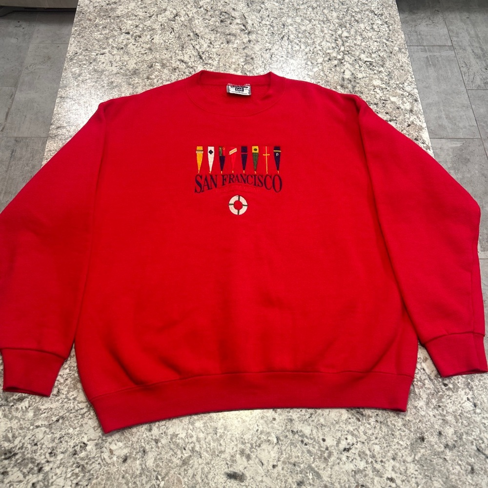 Vintage Lee Sweatshirt Adult L Red San Fran  Midweight Crewneck 90’s Made in USA